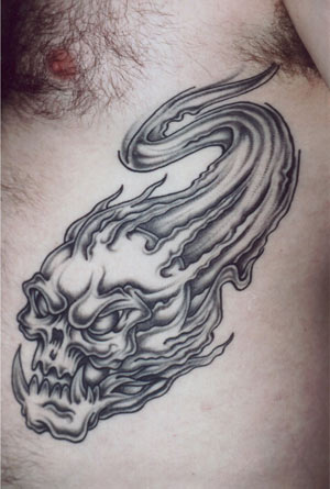 Black and White Flaming Dragon Skull Tattoo Time to Completion x