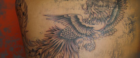 Black and White Phoenix Bird Back Tattoo