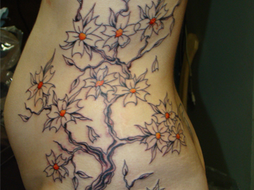Cherry Blossom On Ribs Tattoo