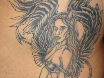 Devil Pinup Girl On Ribs Tattoo