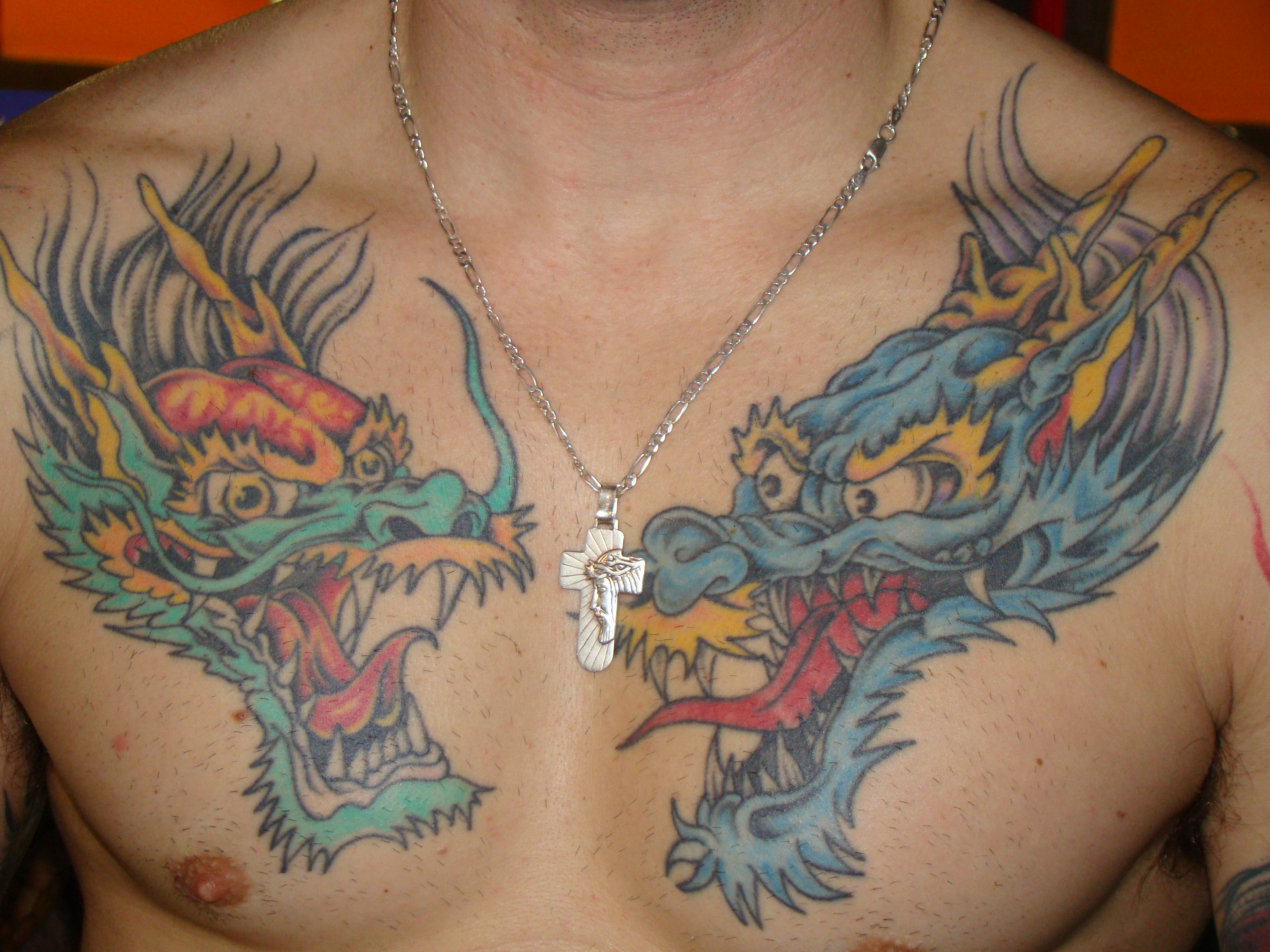 2 Dragons On Chest Tattoos