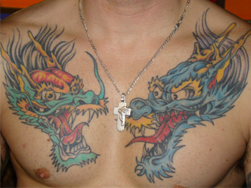 2 Dragons On Chest Tattoo’s