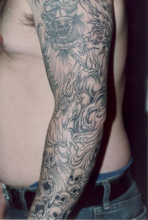 skull tattoos arm. Full Arm Black and White