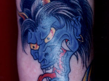 Full Color Blue Demon Tattoo