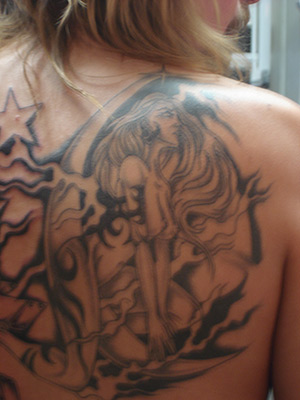 Full Back Tattoo : Ladies Riding Rockets Full Back Tattoo : Ladies Riding Rockets