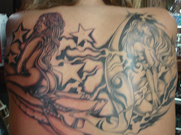 Full Back Tattoo : Ladies Riding Rockets